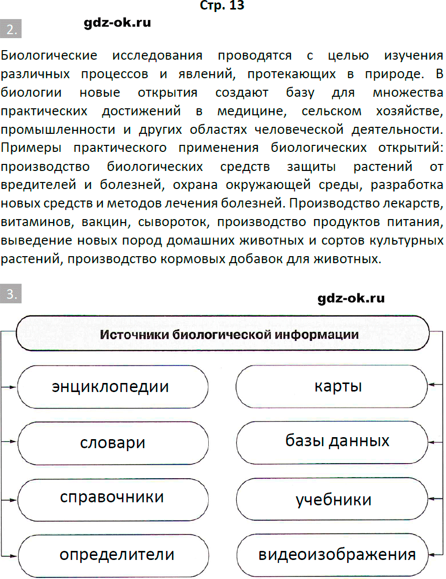 Решение заданий со страницы 13 рабочая тетрадь из ГДЗ по биологии 5 класс Пасечник с ракушкой