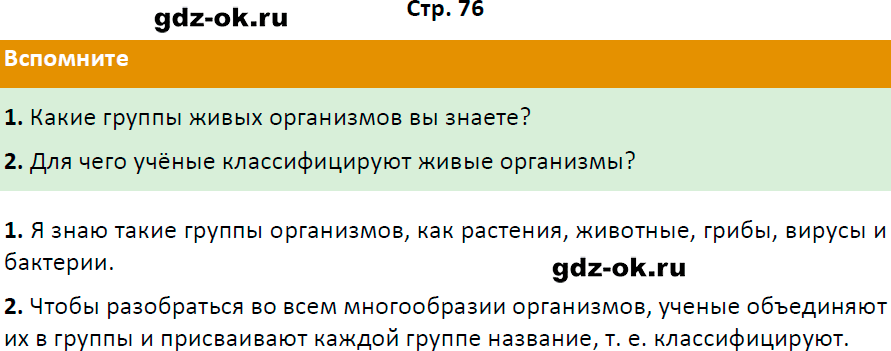 Решение заданий со страницы 76 учебник из ГДЗ по биологии 5 класс Пасечник с ракушкой