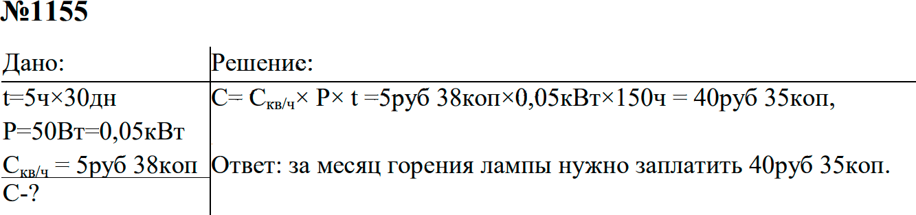 Задание номер 1155 из ГДЗ к сборнику задач по физике 7-9 класс Перышкин