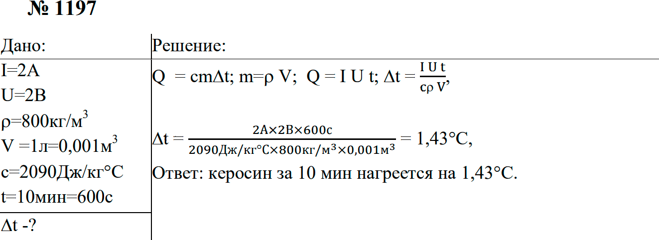 Задание номер 1197 из ГДЗ к сборнику задач по физике 7-9 класс Перышкин