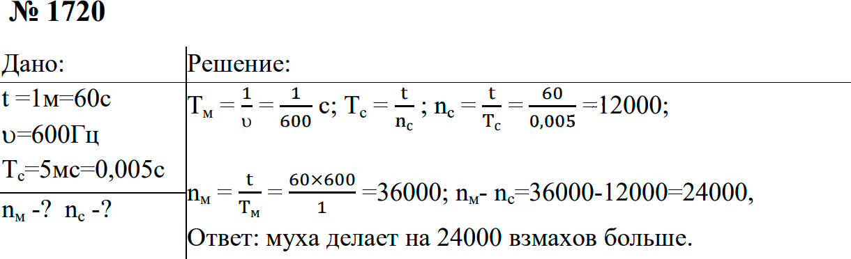 Задание номер 1720 из ГДЗ к сборнику задач по физике 7-9 класс Перышкин