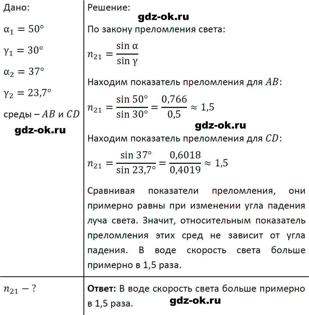 ГДЗ, решение упр. 43 номер 1 из учебника по физике 9 класс Перышкин, Гутник 2023-2026